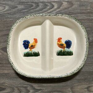 Vintage Alco Chicken Rooster Serving Platter Farmhouse Country Divided Dish